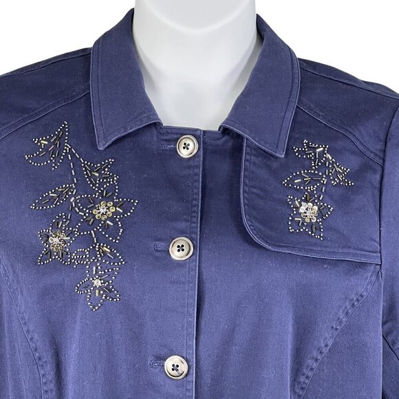 Susan Graver Womens 1X Metal Floral 3D Embellished Jacket Pockets Art To Wear - Picture 4 of 16